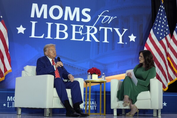 Trump questions acceptance of transgender people as he courts his base at Moms for Liberty gathering